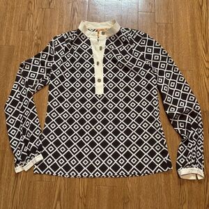 Tory Burch 100% Silk Geometric Long Sleeve Blouse